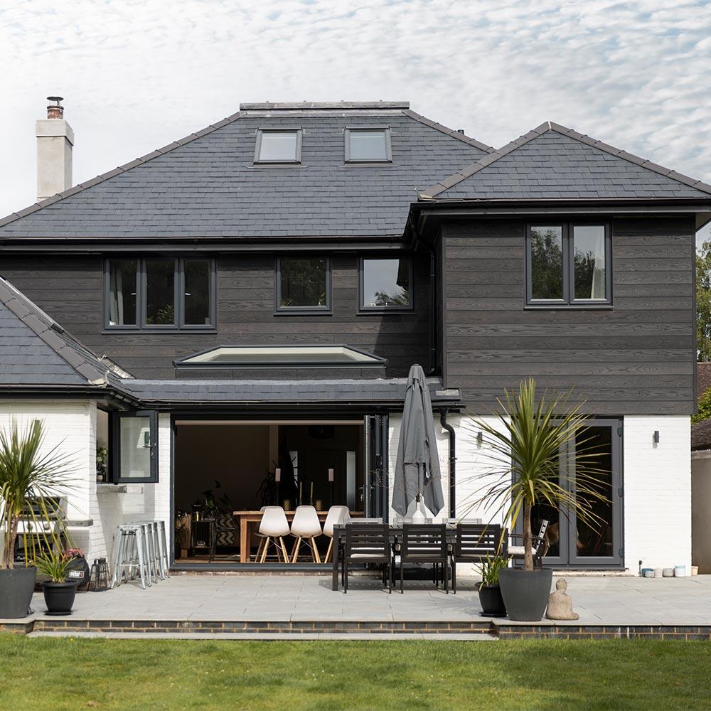 Envello Shadow Line Burnt Cedar Cladding - Back Garden
